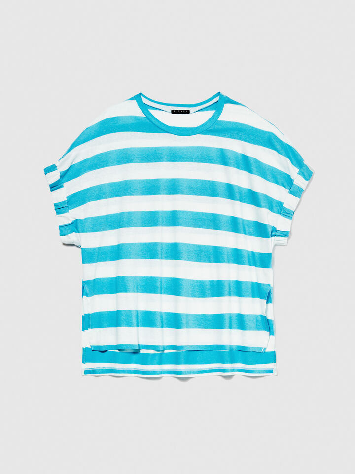 Uneven striped t-shirt - women's short sleeve t-shirts - Blue | Sisley image number 6